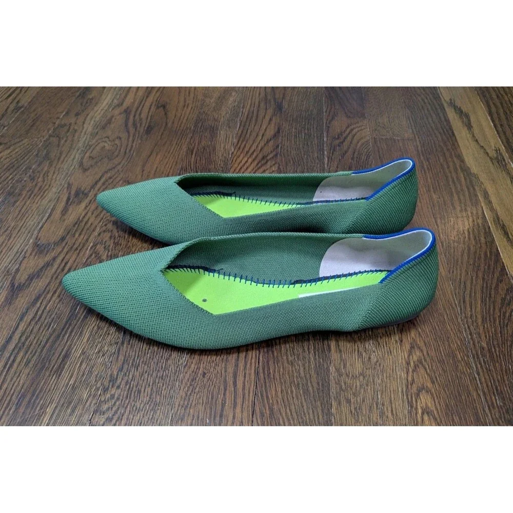 Rothy's The Point Womens Size 13W Green Washable Flats Brand New Without Insoles